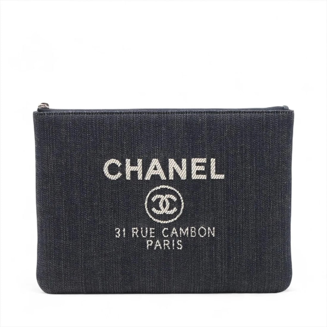 CHANEL DEAUVILLE DENIM CLUTCH BAG NAVY BLUE (1 of 7)