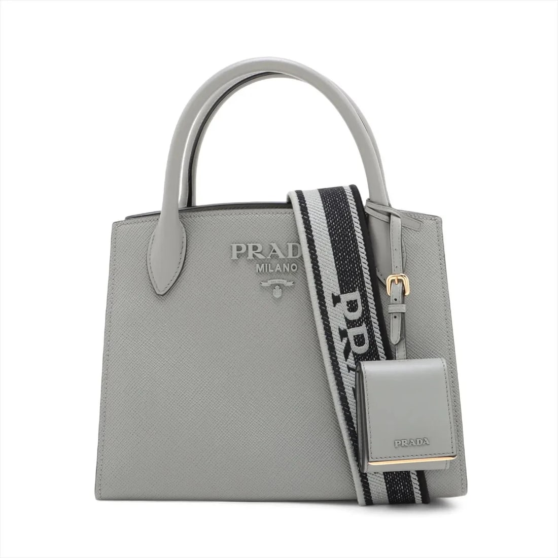 PRADA SAFFIANO CUIR LEATHER 2 WAY HANDBAG GRAY (1 of 8)