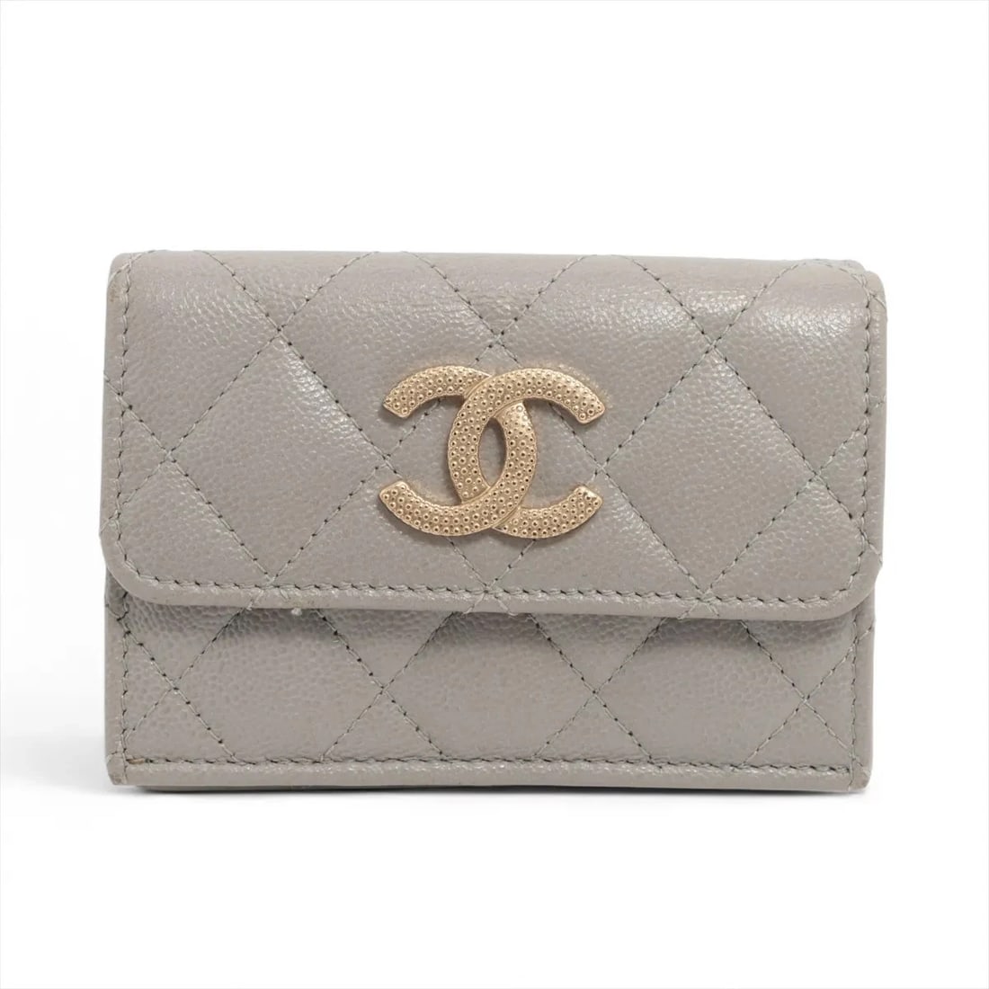 CHANEL MATELASSE CAVIAR SKIN COMPACT WALLET GRAY GOLD (1 of 2)