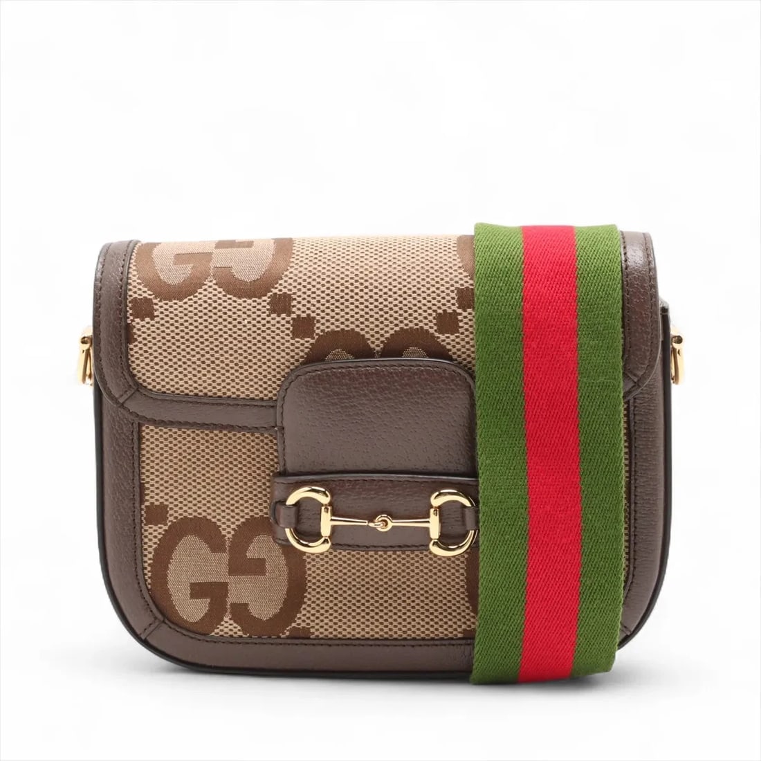 GUCCI JUMBO GG HORSEBIT CANVAS X LEATHER SHOULDER BAG (1 of 8)
