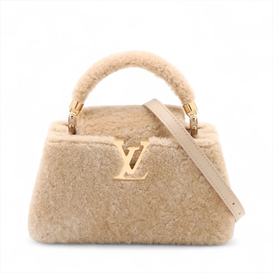 LOUIS VUITTON LV LOGO X SHEARLING CAPUCINES EW MINI BEIGE (1 of 8)