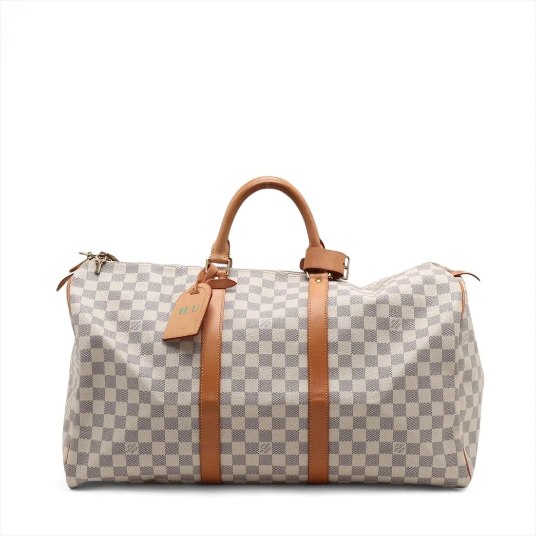 LOUIS VUITTON DAMIER AZURE KEEPALL 50 WHITE: Louis Vuitton Damier Azure Keepall 50 White Brand: Louis Vuitton Type: Boston bag Material: None Color: White Size: Height:11.4inch Length:20.1inch Depth:9.1inch Handle height:4.7inch 