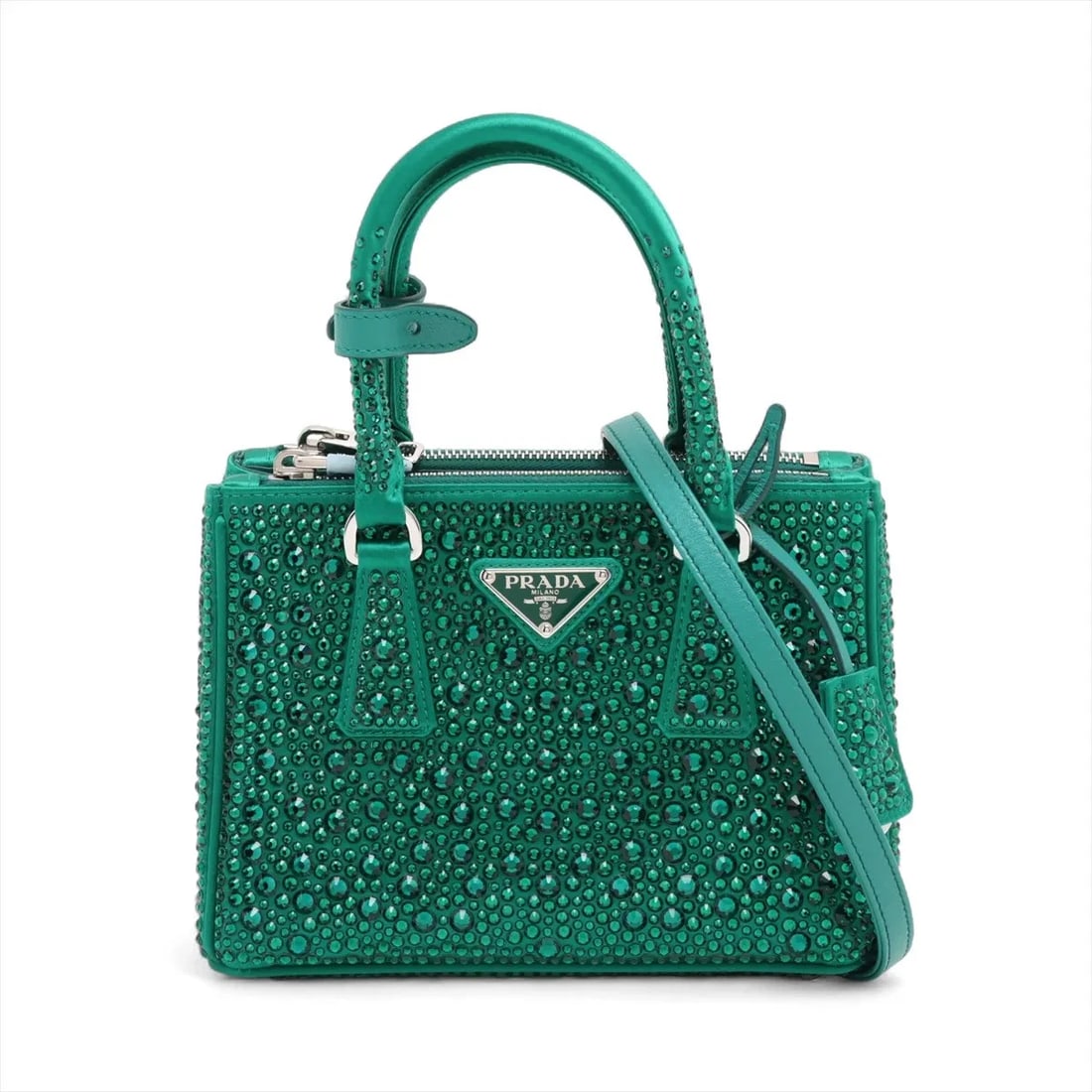 PRADA CRYSTAL SATIN X RHINESTONE 2 WAY HANDBAG GREEN (1 of 8)