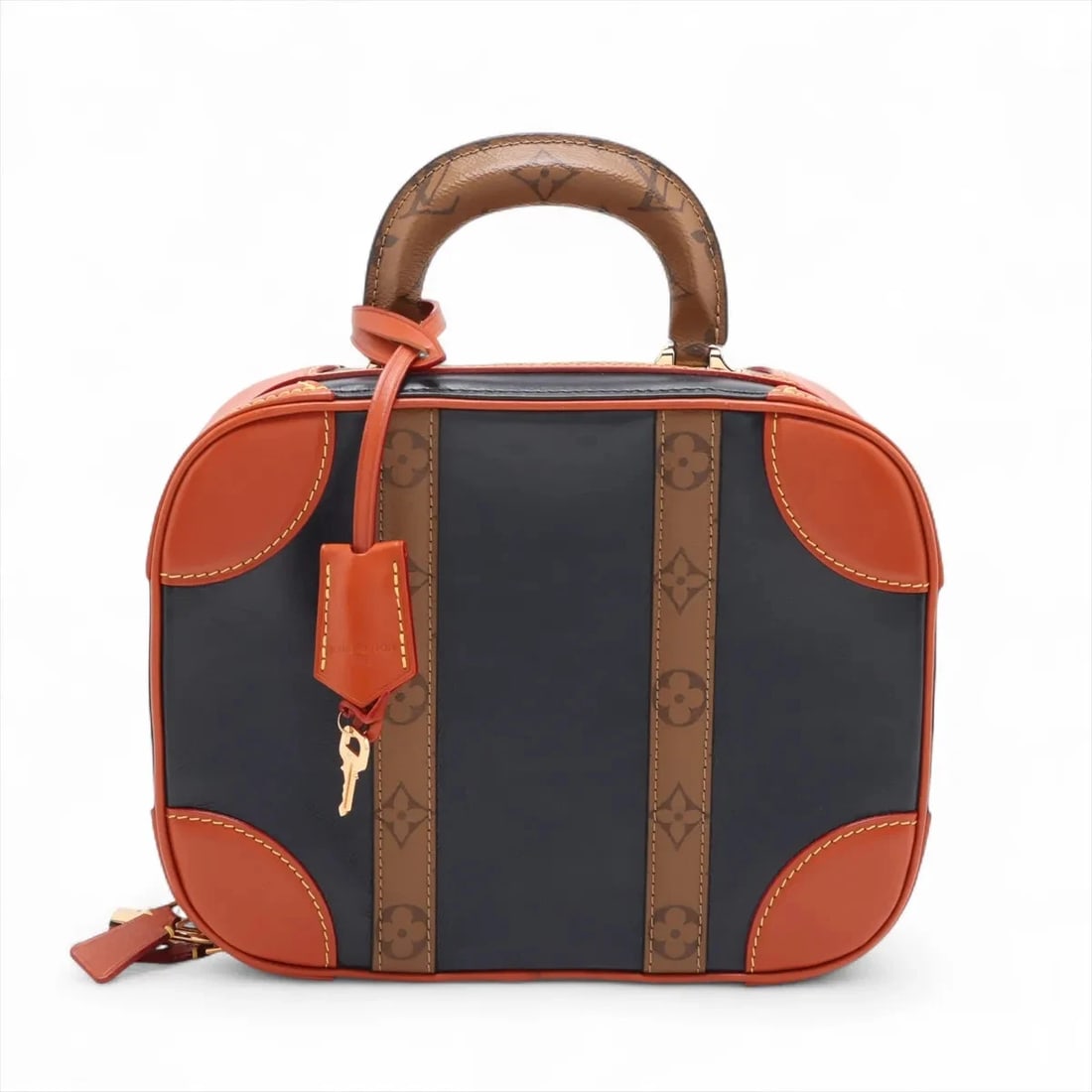 LOUIS VUITTON MONOGRAM REVERSE X CALF LEATHER VALISETTE: Louis Vuitton Monogram reverse x calf leather Valisette Brand: Louis Vuitton Type: Hand bag Material: Monogram Color: Orange Size: Height:7.9inch Length:10.0inch Depth:3.5inch Handle height:2.2inc