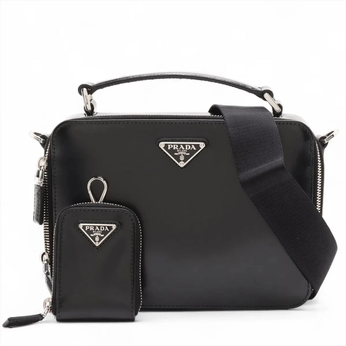 PRADA LEATHER 2 WAY HANDBAG BLACK (1 of 9)