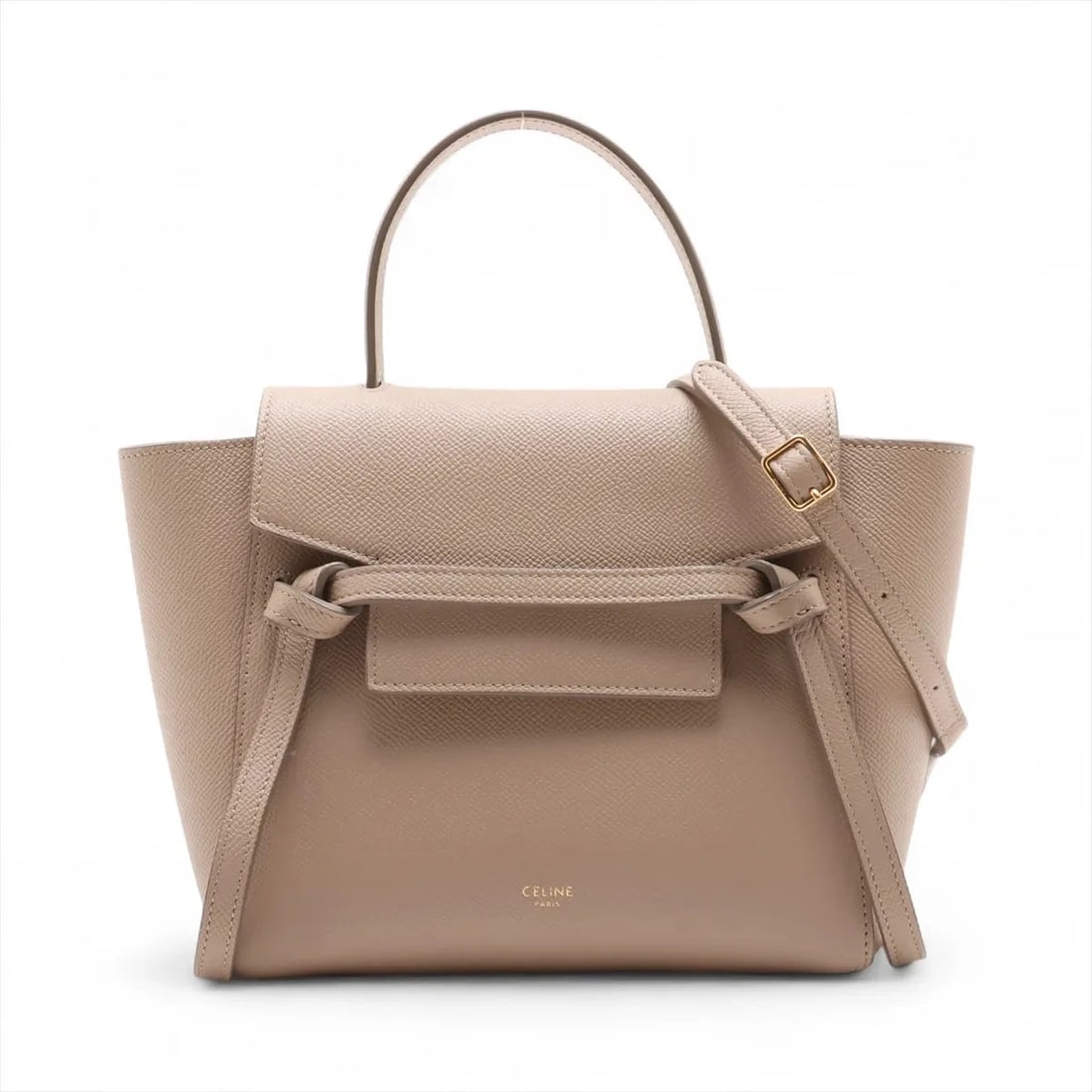 CELINE BELT BAG NANO LEATHER 2 WAY HANDBAG BEIGE: Celine Belt Bag Nano Leather 2 Way Handbag Beige Brand: Celine Type: Hand bag Material: Leather Color: Beige Size: Height:6.9inch Length:7.7inch Depth:4.1inch Handle height:3.5inch Accessories: N
