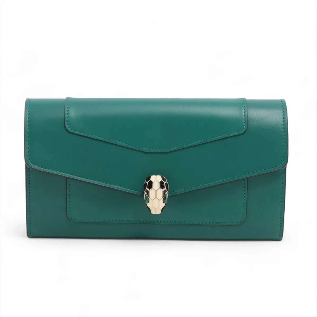 BVLGARI SERPENTI LEATHER LONG WALLET GREEN: Bvlgari Serpenti Leather Long Wallet Green Brand: Bvlgari Type: Long Wallet Material: Leather Color: Green x purple Size: Height:3.9inchLength:7.5inchDepth:1.2inch Accessories: None Access