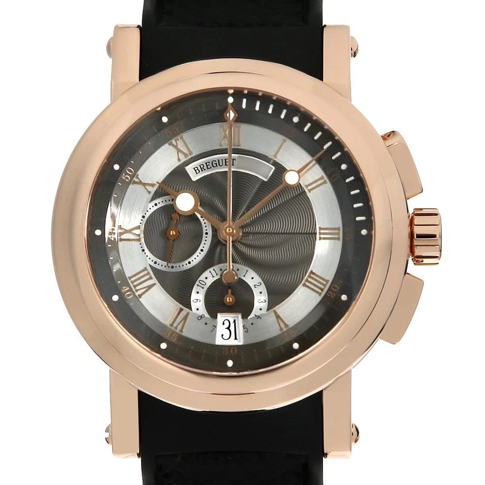 BREGUET MARINE CHRONOGRAPH WATCH: Breguet Marine Chronograph Watch Brand: Breguet Type: Wrist watch Material: Band Material rubber, Case Material Rose Gold Color: Dial Color Gray Size: Band Size NONE, Case Size Case:W42mm Accesso