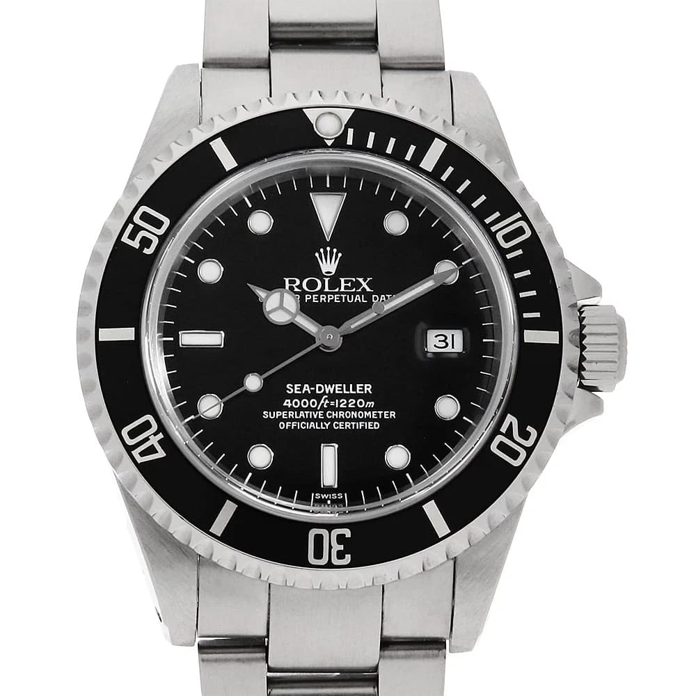 ROLEX SEA DWELLER BLACK WATCH: ROLEX SEA DWELLER black Watch Brand: ROLEX Type: Wrist watch Material: Band Material Stainless Steel, Case Material Stainless Steel Color: Dial Color Black Size: Band Size 19.5cm (7.7inch),