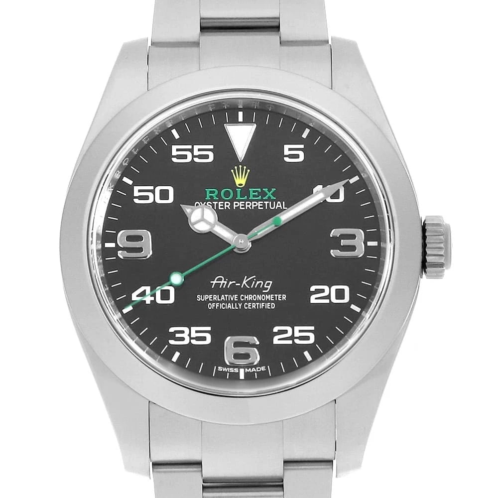 ROLEX AIR KING BLACK WATCH: ROLEX Air king black Watch Brand: ROLEX Type: Wrist watch Material: Band Material Stainless Steel, Case Material Stainless Steel Color: Dial Color Black Size: Band Size 18.5cm (7.3inch), Case