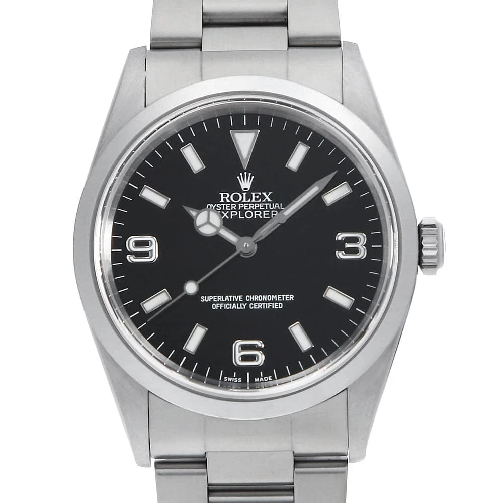 ROLEX EXPLORER BLACK A WATCH: ROLEX Explorer black A Watch Brand: ROLEX Type: Wrist watch Material: Band Material Stainless Steel, Case Material Stainless Steel Color: Dial Color Black Size: Band Size 18cm (7.1inch), Case Size