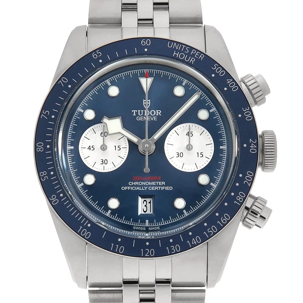 TUDOR BLACK BAY CHRONO BLUE BOUTIQUE WATCH: TUDOR Black Bay Chrono Blue Boutique Watch Brand: TUDOR Type: Wrist watch Material: Band Material Stainless Steel, Case Material Stainless Steel Color: Dial Color Blue Size: Band Size 21cm