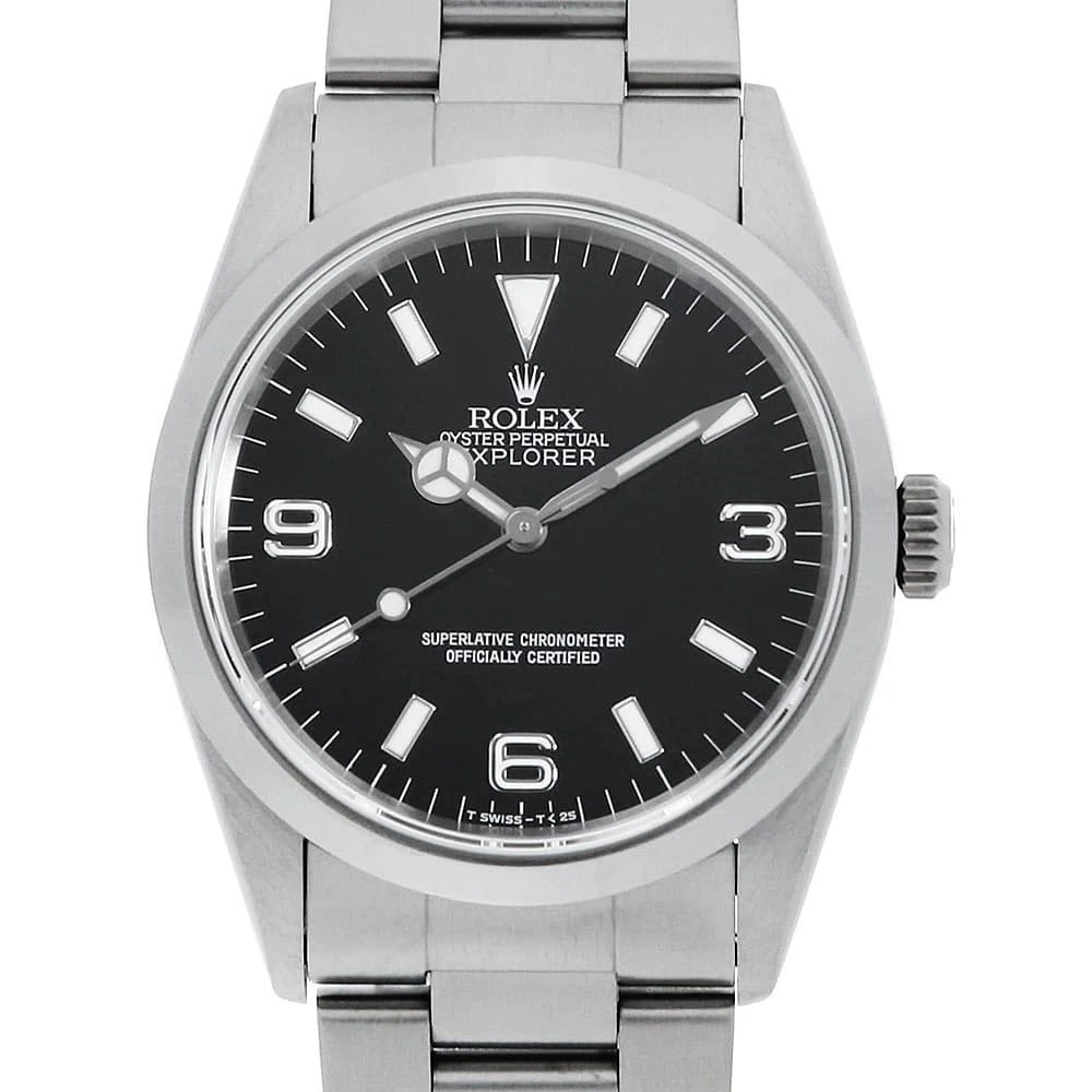 ROLEX EXPLORER BLACK ALL TRITIUM T WATCH: ROLEX Explorer black all tritium T Watch Brand: ROLEX Type: Wrist watch Material: Band Material Stainless Steel, Case Material Stainless Steel Color: Dial Color Black Size: Band Size 18cm