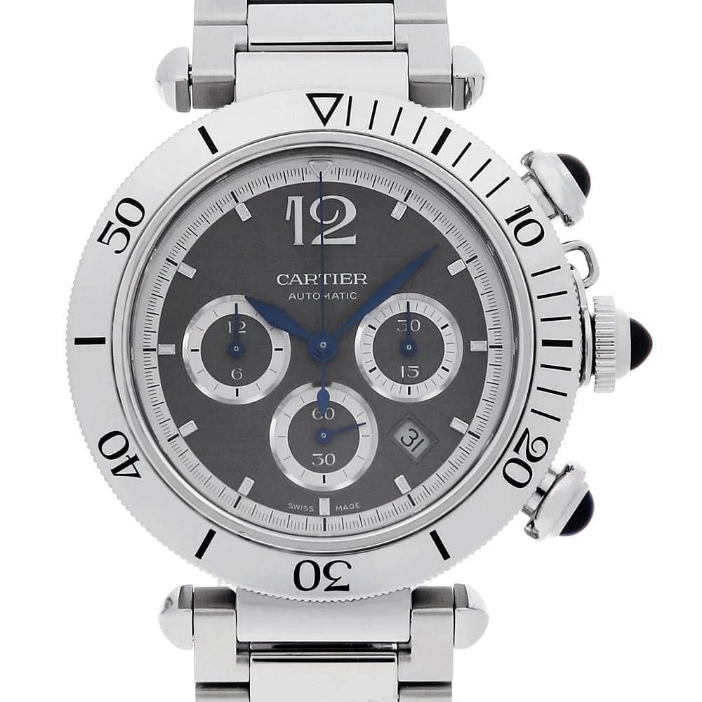 CARTIER PASHA WATCH: Cartier Pasha Watch Brand: Cartier Type: Wrist watch Material: Band Material Stainless Steel, Case Material Stainless Steel Color: Dial Color Gray Size: Band Size 19cm (7.5inch), Case Size