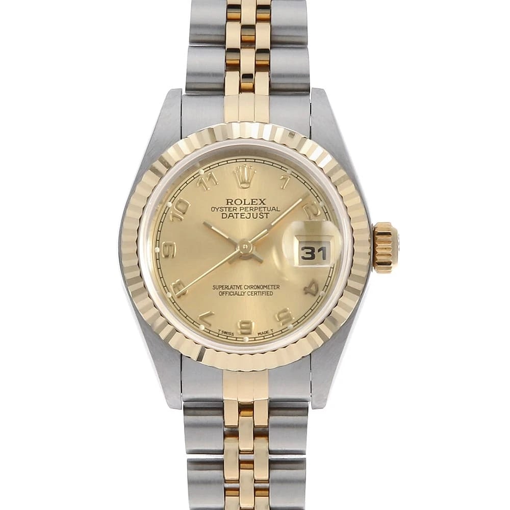 ROLEX DATEJUST CHAMPAGNE ARABIAN T WATCH: ROLEX Datejust Champagne Arabian T Watch Brand: ROLEX Type: Wrist watch Material: Band Material Stainless Steel/Yellow Gold, Case Material Stainless Steel Color: Dial Color Champagne Gold Size: Ba