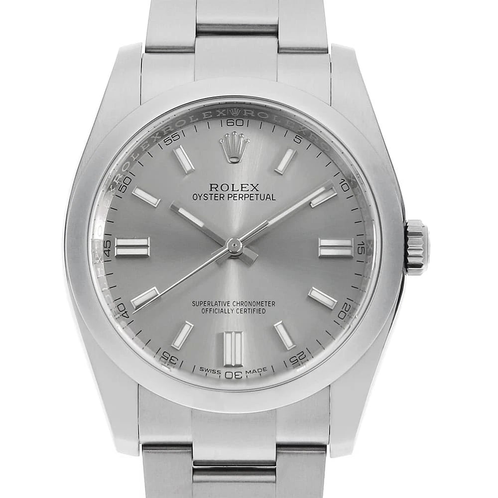 ROLEX OYSTER PERPETUAL STEEL WATCH: ROLEX Oyster perpetual steel Watch Brand: ROLEX Type: Wrist watch Material: Band Material Stainless Steel, Case Material Stainless Steel Color: Dial Color Steel Size: Band Size 17.5cm