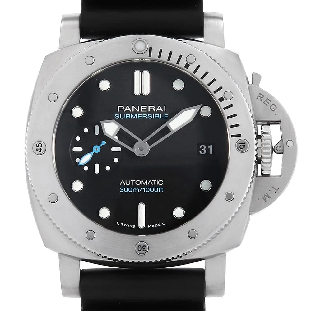 PANERAI SUBMERSIBLE ACCIAIO WATCH: PANERAI Submersible Acciaio Watch Brand: PANERAI Type: Wrist watch Material: Band Material rubber, Case Material Stainless Steel Color: Dial Color Black Size: Band Size NONE, Case Size
