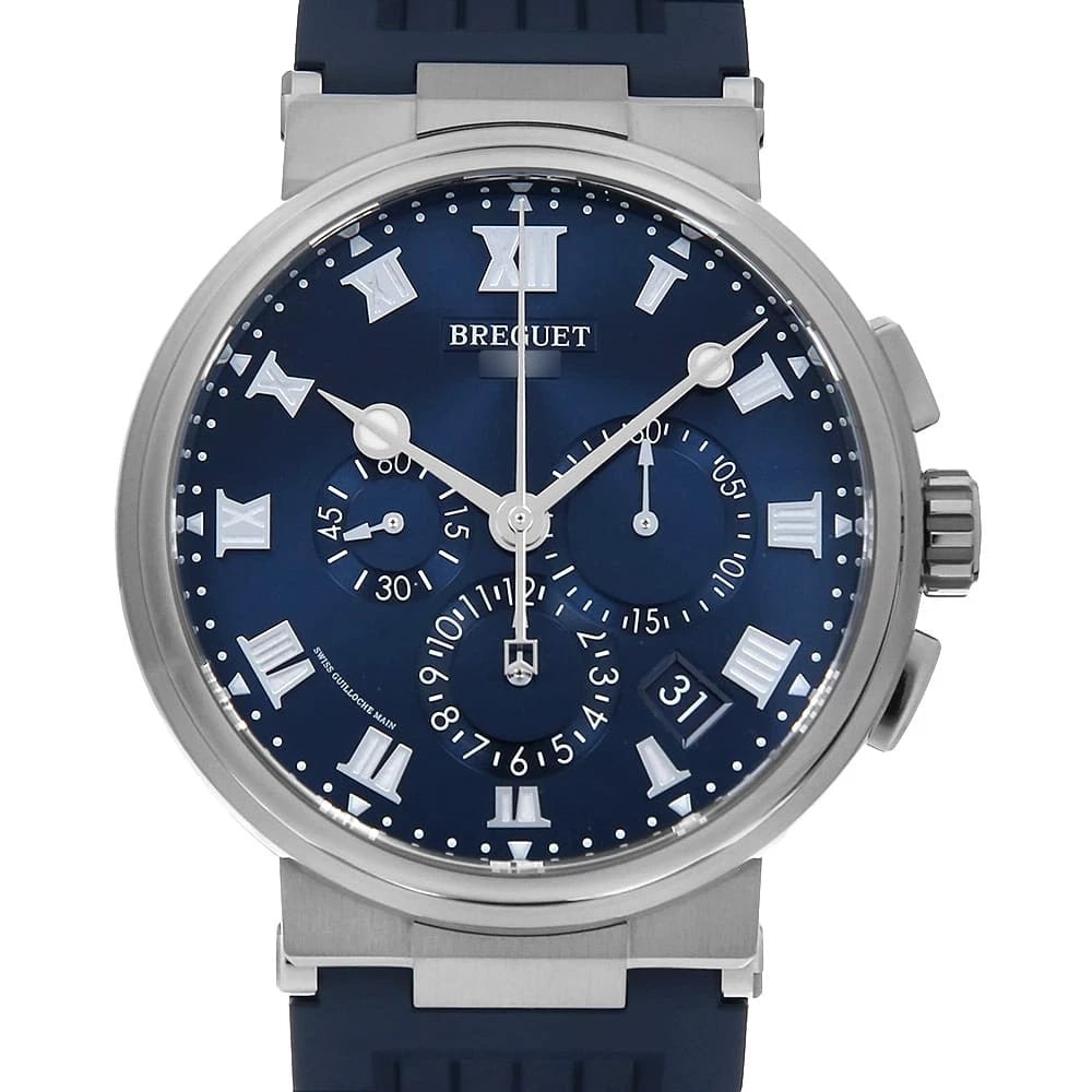 BREGUET MARINE CHRONOGRAPH WATCH: Breguet Marine chronograph Watch Brand: Breguet Type: Wrist watch Material: Band Material rubber, Case Material Titanium Color: Dial Color Blue Size: Band Size NONE, Case Size Case:W42mm 