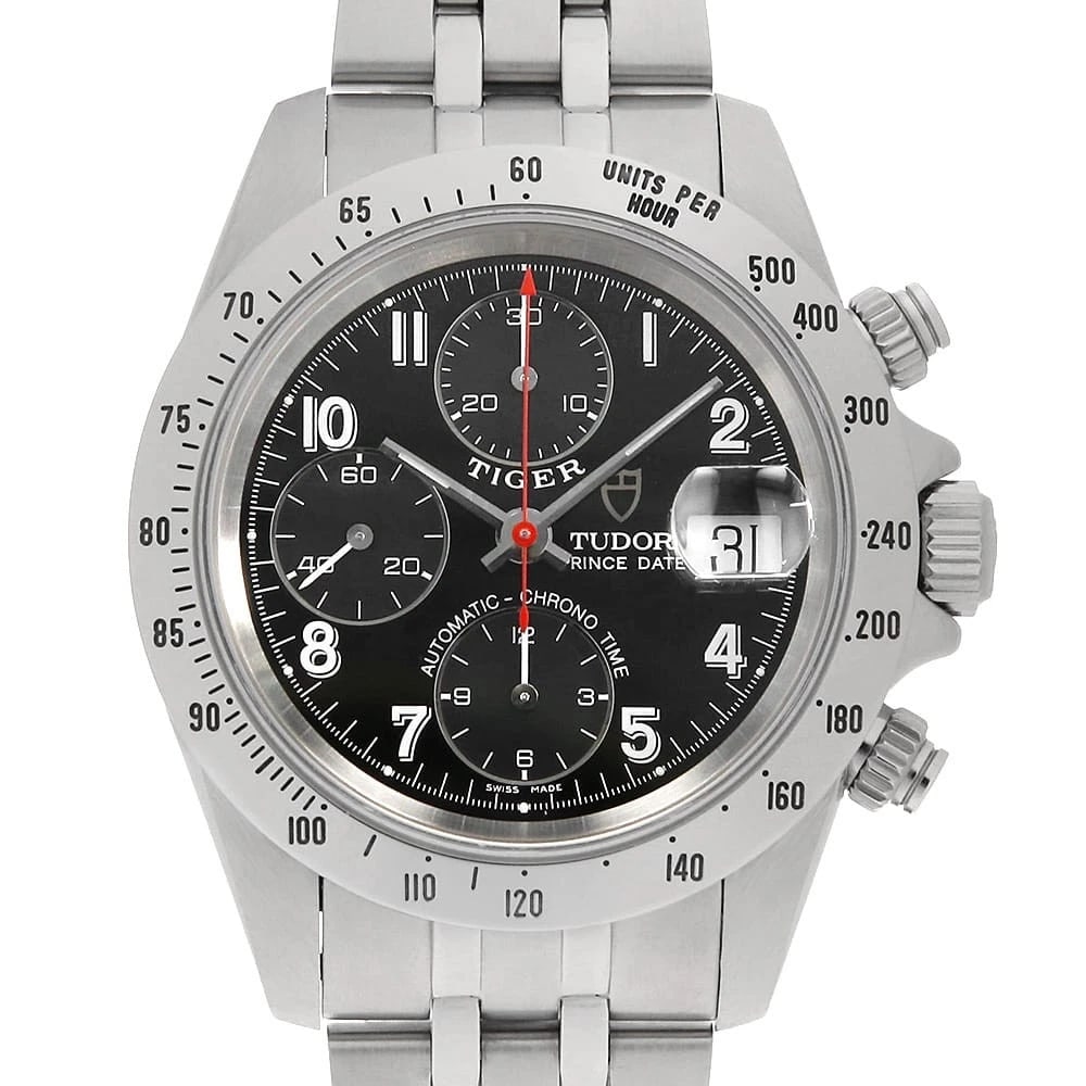 TUDOR CHRONO TIME WATCH: TUDOR Chrono time Watch Brand: TUDOR Type: Wrist watch Material: Band Material Stainless Steel, Case Material Stainless Steel Color: Dial Color Black Size: Band Size 19.5cm (7.7inch), Case