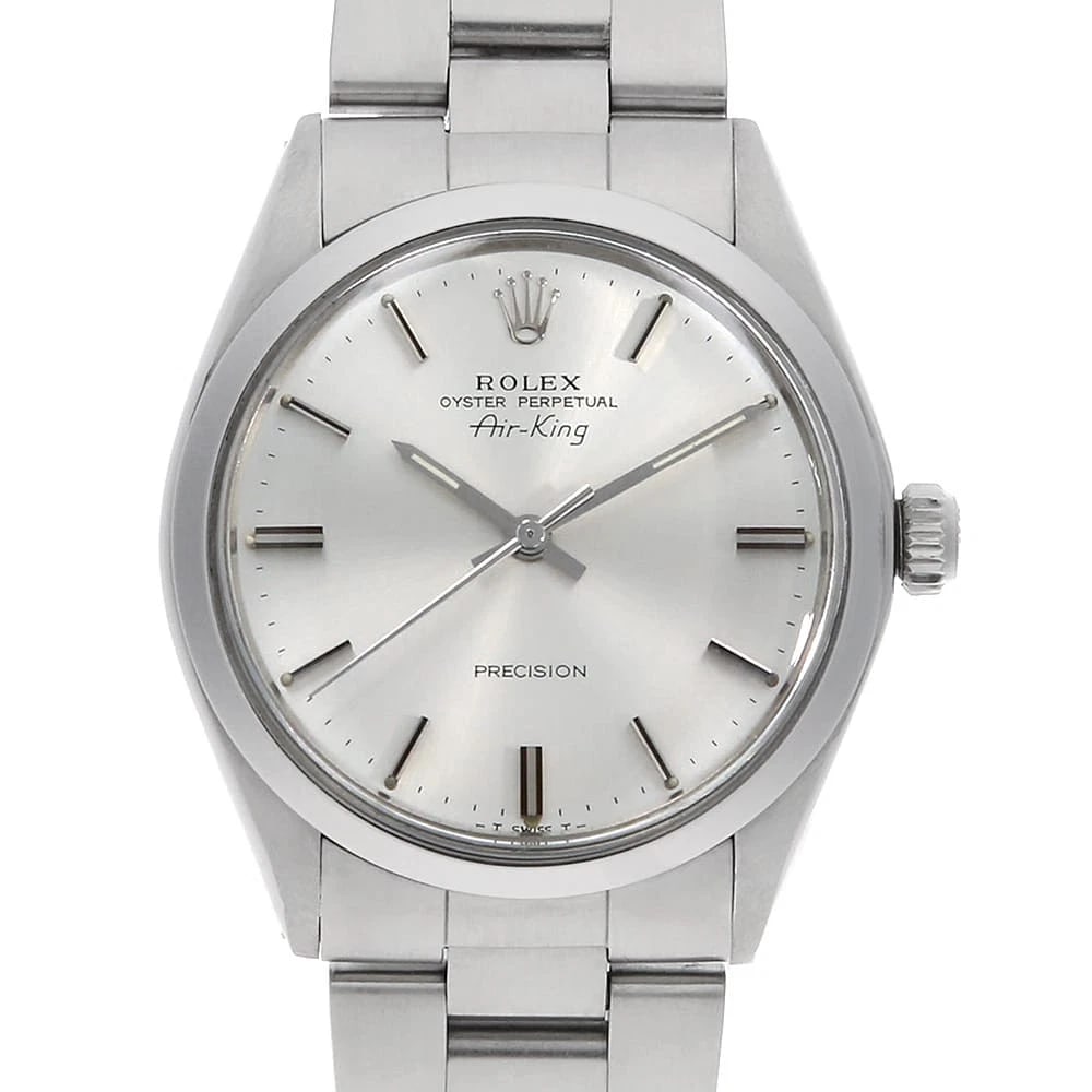 ROLEX AIR KING SILVER ALL TRITIUM ANTIQUE WATCH: ROLEX Air king Silver All Tritium antique Watch Brand: ROLEX Type: Wrist watch Material: Band Material Stainless Steel, Case Material Stainless Steel Color: Dial Color Silver Size: Band Size 17.5c