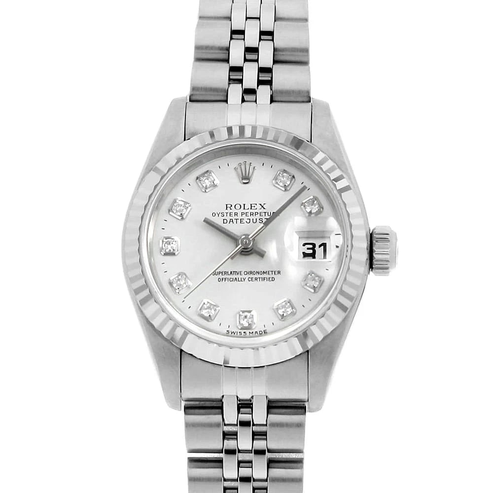 ROLEX DATEJUST DIAMOND SILVER WATCH: ROLEX Datejust Diamond Silver Watch Brand: ROLEX Type: Wrist watch Material: Band Material Stainless Steel, Case Material Stainless Steel/White gold Color: Dial Color Silver Size: Band Size