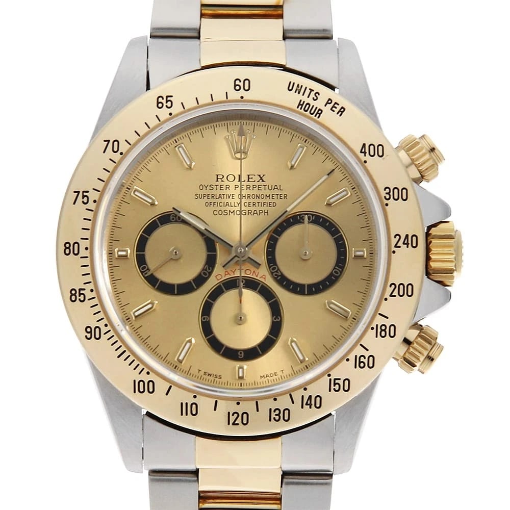 ROLEX COSMOGRAPH DAYTONA CHAMPAGNE REVER SE WATCH: ROLEX Cosmograph Daytona Champagne Rever se Watch Brand: ROLEX Type: Wrist watch Material: Band Material Stainless Steel/Yellow Gold, Case Material Stainless Steel/Yellow Gold Color: Dial Color