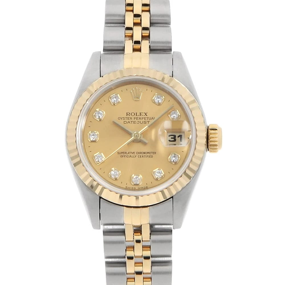 ROLEX DATEJUST DIAMOND CHAMPAGNE WATCH: ROLEX Datejust Diamond Champagne Watch Brand: ROLEX Type: Wrist watch Material: Band Material Stainless Steel/Yellow Gold, Case Material Stainless Steel/Yellow Gold Color: Dial Color Champagne