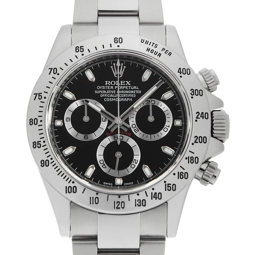 ROLEX COSMOGRAPH DAYTONA BLACK WATCH: ROLEX Cosmograph Daytona black Watch Brand: ROLEX Type: Wrist watch Material: Band Material Stainless Steel, Case Material Stainless Steel Color: Dial Color Black Size: Band Size 19cm