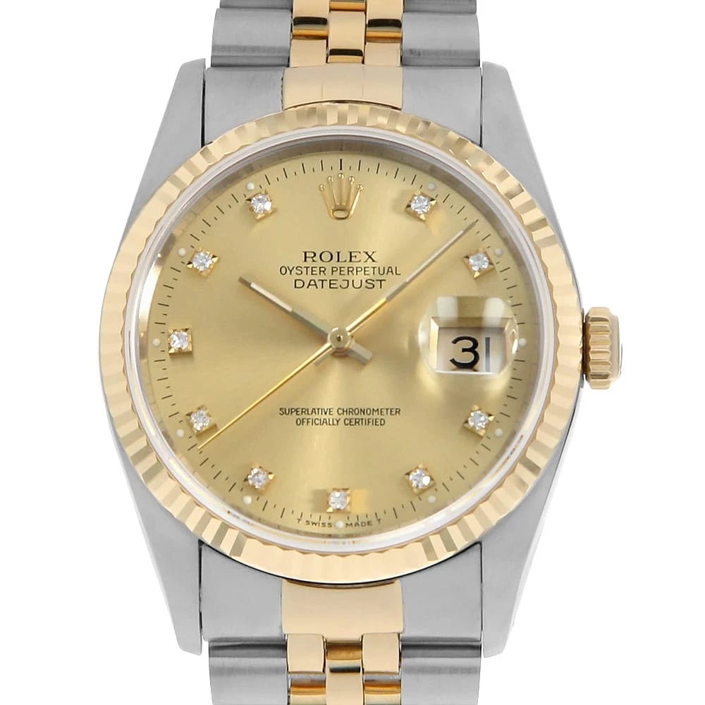 ROLEX DATEJUST DIAMOND CHAMPAGNE WATCH: ROLEX Datejust Diamond Champagne Watch Brand: ROLEX Type: Wrist watch Material: Band Material Stainless Steel/Yellow Gold, Case Material Stainless Steel/Yellow Gold Color: Dial Color Champagne Gold