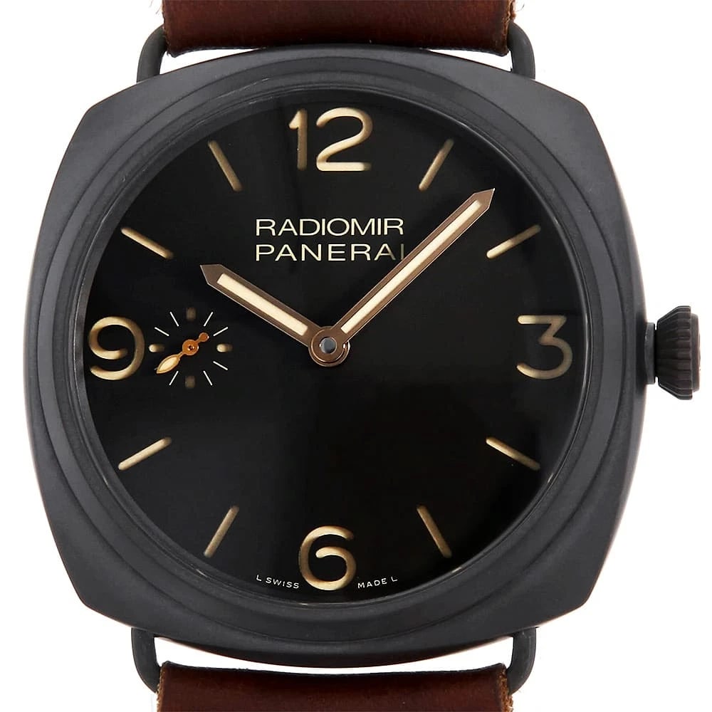 PANERAI RADIOMIR WATCH: PANERAI Radiomir Watch Brand: PANERAI Type: Wrist watch Material: Band Material Calfskin, Case Material Composite Color: Dial Color Black Size: Band Size NONE, Case Size Case:W47mm 