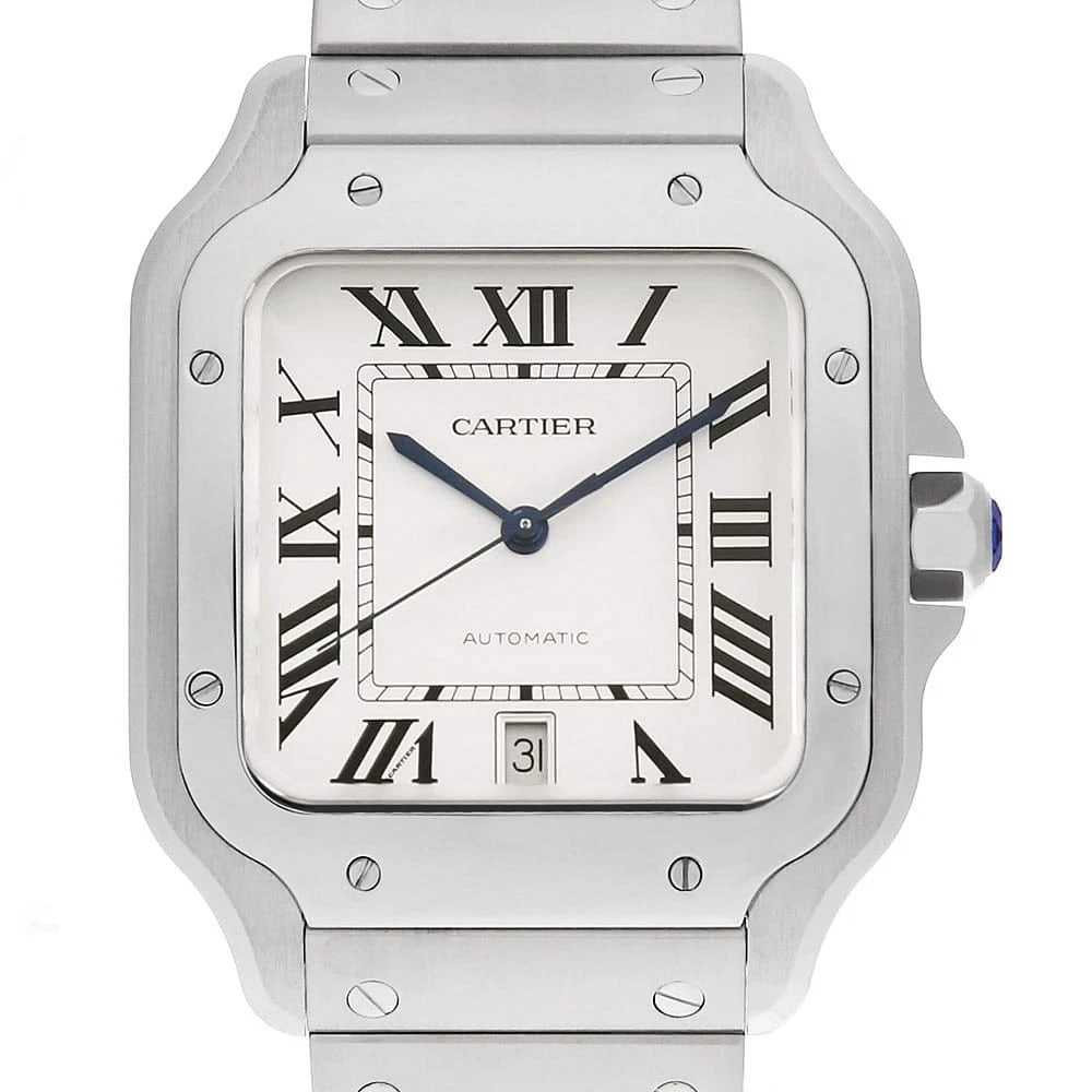 CARTIER SANTOS WATCH: Cartier Santos Watch Brand: Cartier Type: Wrist watch Material: Band Material Stainless Steel, Case Material Stainless Steel Color: Dial Color Silver Size: Band Size 19.5cm (7.7inch), Case
