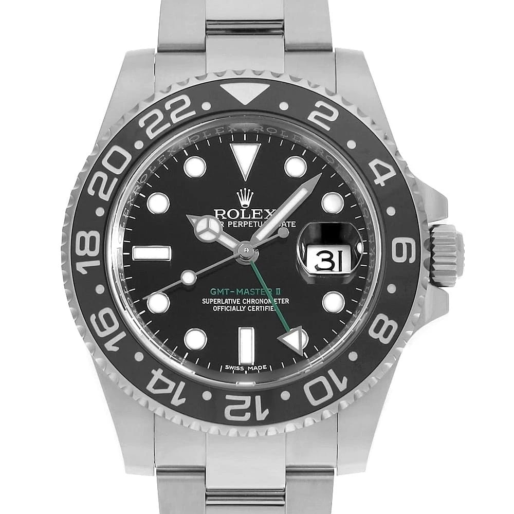 ROLEX GMT MASTER BLACK WATCH: ROLEX GMT Master black Watch Brand: ROLEX Type: Wrist watch Material: Band Material Stainless Steel, Case Material Stainless Steel Color: Dial Color Black Size: Band Size 19.5cm (7.7inch),