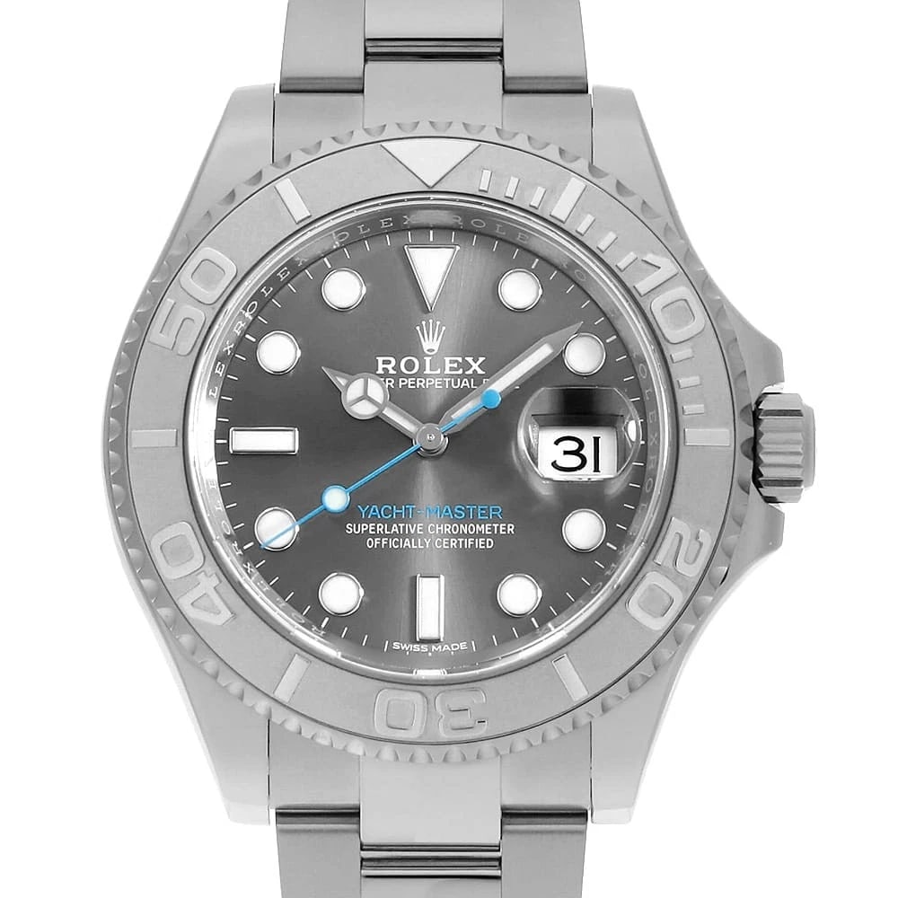 ROLEX YACHT MASTER ROLESIUM WATCH: ROLEX Yacht Master Rolesium Watch Brand: ROLEX Type: Wrist watch Material: Band Material Stainless Steel, Case Material Stainless Steel/Platinum Color: Dial Color Slate Size: Band Size 19cm