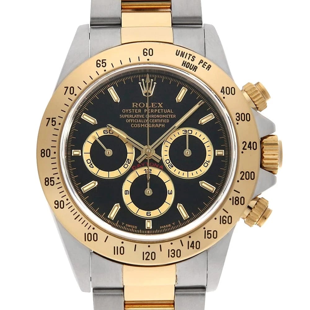 ROLEX COSMOGRAPH DAYTONA BLACK ALL TRITIUM WATCH: ROLEX Cosmograph Daytona black all tritium Watch Brand: ROLEX Type: Wrist watch Material: Band Material Stainless Steel/Yellow Gold, Case Material Stainless Steel/Yellow Gold Color: Dial Color