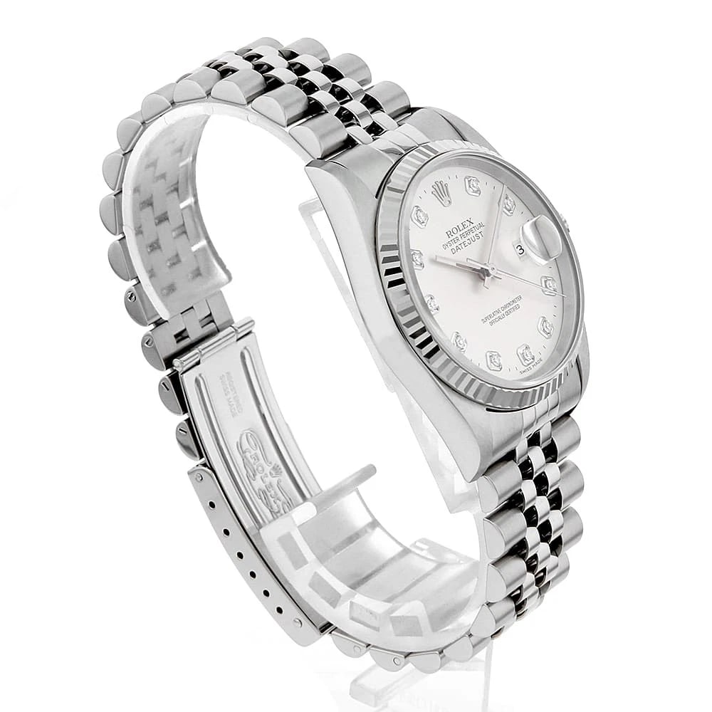 ROLEX DATEJUST DIAMOND SILVER P WATCH - 3