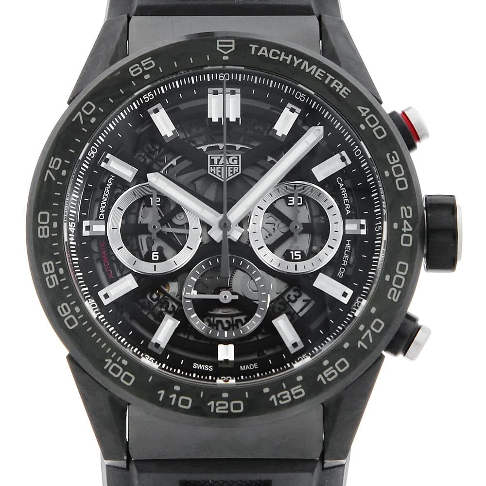 TAG HEUER CARRERA CALIBER CHRONOGRAPH WATCH: TAG Heuer Carrera Caliber Chronograph Watch Brand: TAG Heuer Type: Wrist watch Material: Band Material rubber, Case Material Carbon Color: Dial Color Skeleton Size: Band Size NONE, Case Size