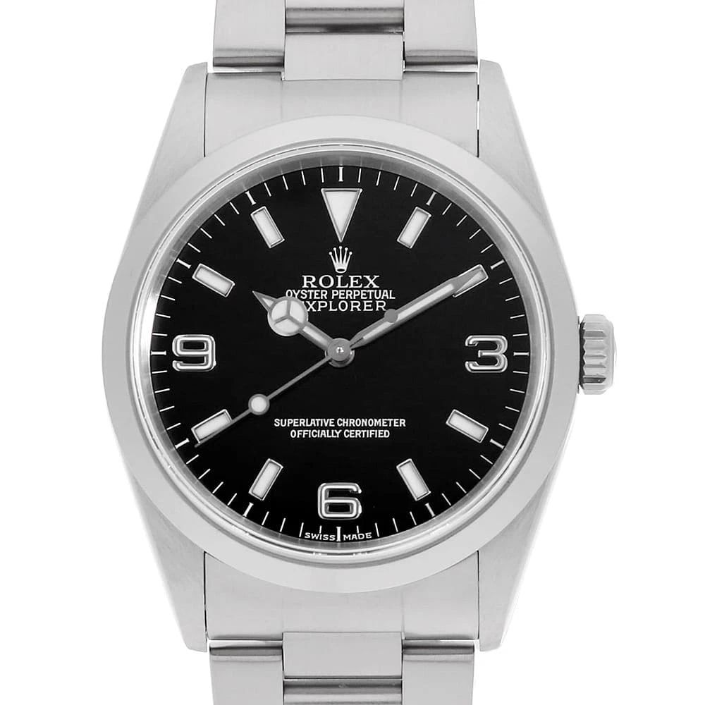 ROLEX EXPLORER BLACK P WATCH: ROLEX Explorer black P Watch Brand: ROLEX Type: Wrist watch Material: Band Material Stainless Steel, Case Material Stainless Steel Color: Dial Color Black Size: Band Size 18cm (7.1inch), Case
