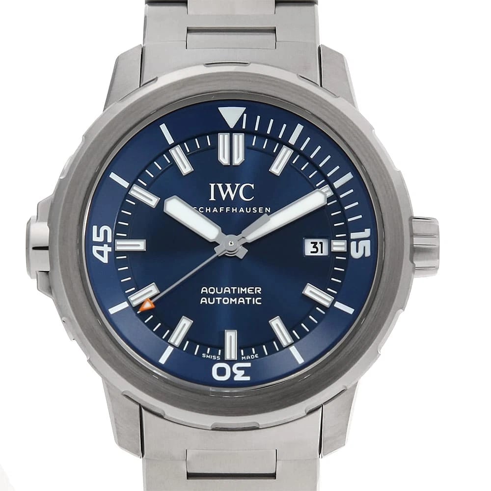 IWC AQUATIMER WATCH: IWC Aquatimer Watch Brand: IWC Type: Wrist watch Material: Band Material Stainless Steel, Case Material Stainless Steel Color: Dial Color Blue Size: Band Size 18.5cm (7.3inch), Case Size Case:W42m
