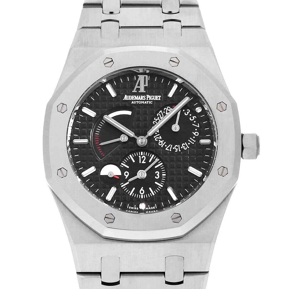 AUDEMARS PIGUET ROYAL OAK DUAL WATCH: AUDEMARS PIGUET Royal oak dual Watch Brand: AUDEMARS PIGUET Type: Wrist watch Material: Band Material Stainless Steel, Case Material Stainless Steel Color: Dial Color Black Size: Band Size