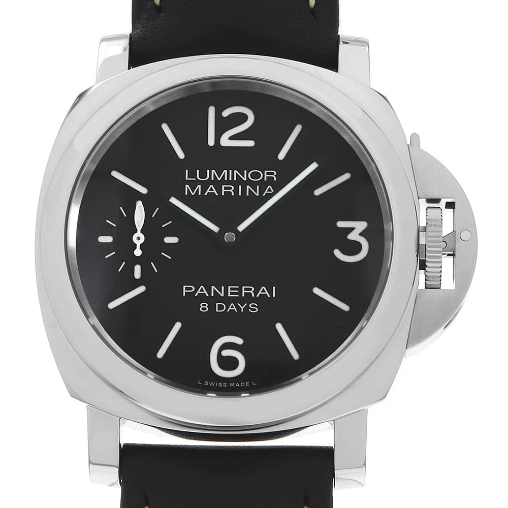 PANERAI LUMINOR MARINA WATCH: PANERAI Luminor Marina Watch Brand: PANERAI Type: Wrist watch Material: Band Material Calfskin, Case Material Stainless Steel Color: Dial Color Black Size: Band Size NONE, Case Size Case:W44mm