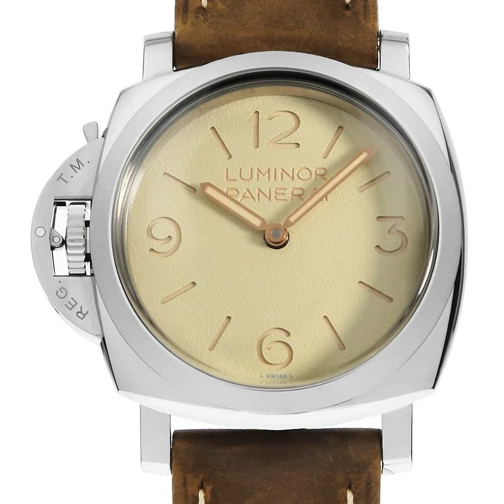 PANERAI LUMINOR LEFT HAND PAM01075 X MENS WATCH: PANERAI luminor left hand PAM01075 X mens Watch Brand: PANERAI Type: Wrist watch Material: Band Material Calfskin, Case Material Stainless Steel Color: Dial Color Beige Size: Band Size NONE,