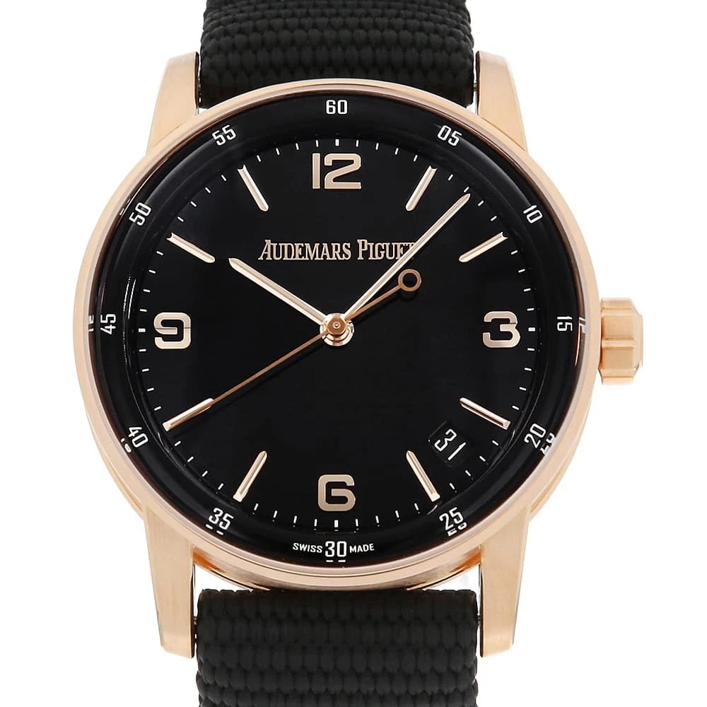 AUDEMARS PIGUET BOUTIQUE WATCH: AUDEMARS PIGUET Boutique Watch Brand: AUDEMARS PIGUET Type: Wrist watch Material: Band Material rubber, Case Material Pink Gold Color: Dial Color Black Size: Band Size NONE, Case Size