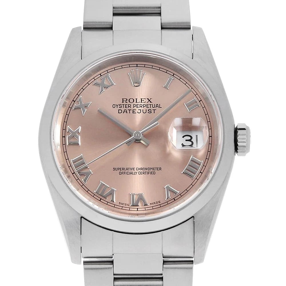 ROLEX DATEJUST PINK ROME WATCH: ROLEX Datejust pink Rome Watch Brand: ROLEX Type: Wrist watch Material: Band Material Stainless Steel, Case Material Stainless Steel Color: Dial Color Pink Size: Band Size 18cm (7.1inch), Case