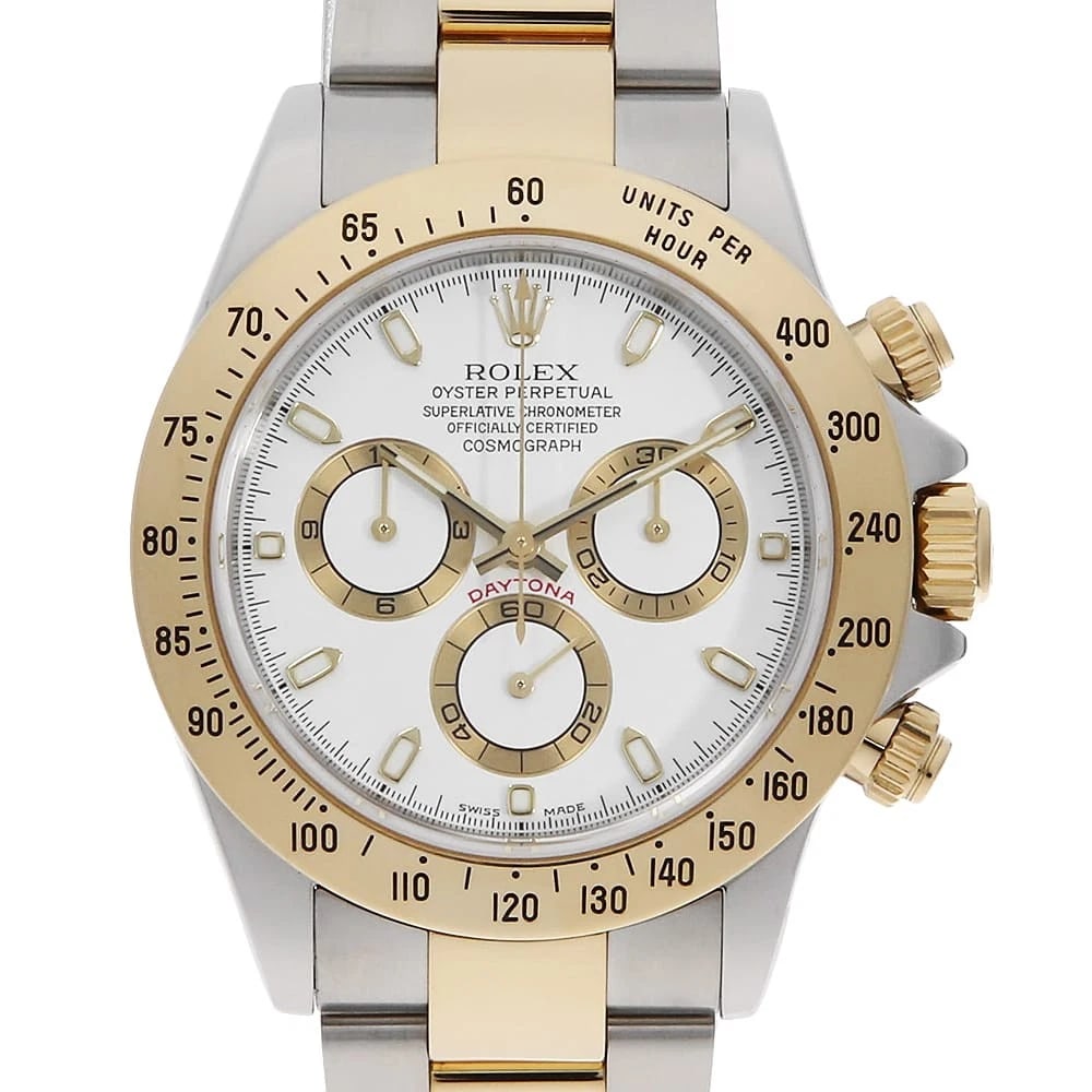 ROLEX COSMOGRAPH DAYTONA WHITE WATCH: ROLEX Cosmograph Daytona white Watch Brand: ROLEX Type: Wrist watch Material: Band Material Stainless Steel/Yellow Gold, Case Material Stainless Steel/Yellow Gold Color: Dial Color White Size:
