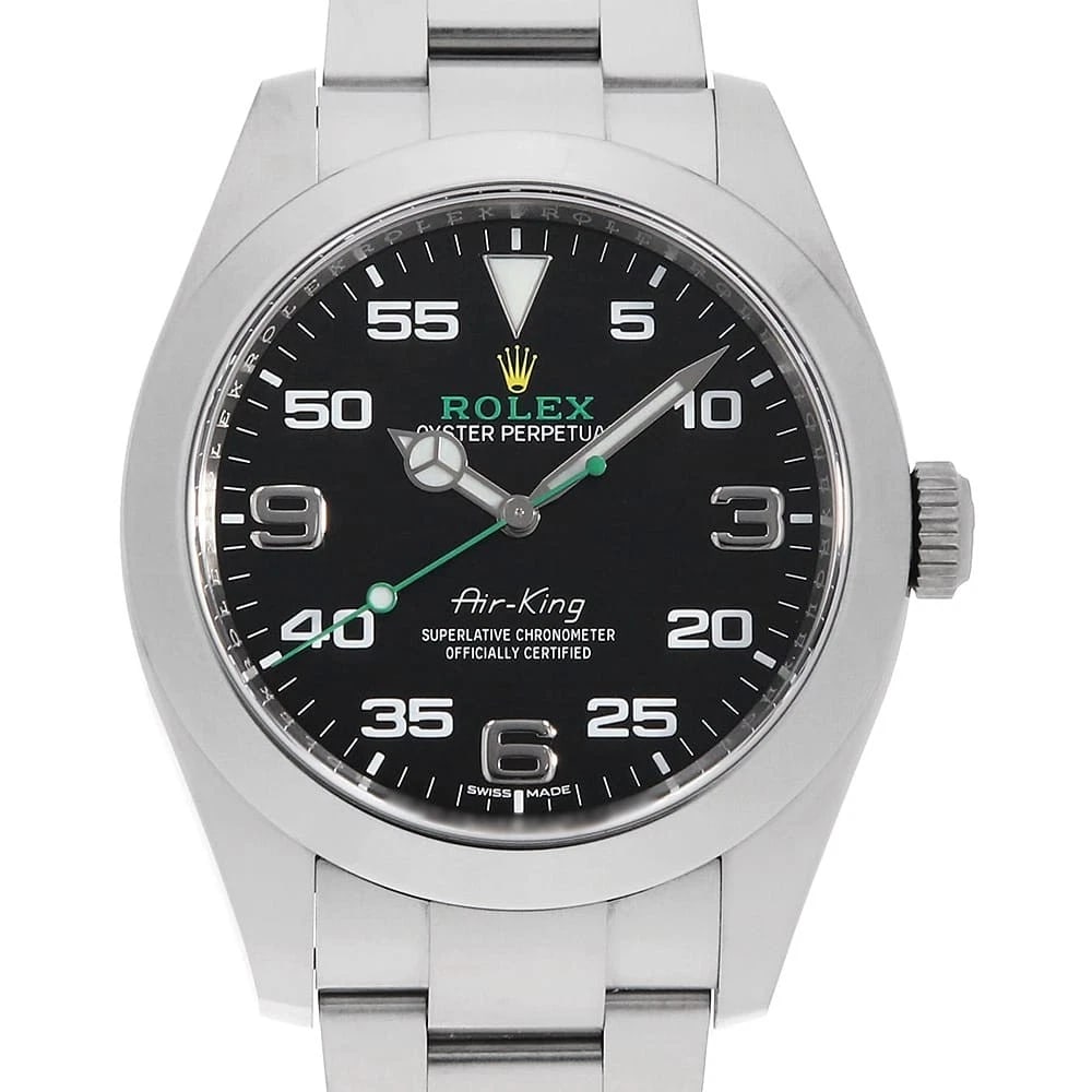ROLEX AIR KING BLACK WATCH: ROLEX Air king black Watch Brand: ROLEX Type: Wrist watch Material: Band Material Stainless Steel, Case Material Stainless Steel Color: Dial Color Black Size: Band Size 18.5cm (7.3inch), Case