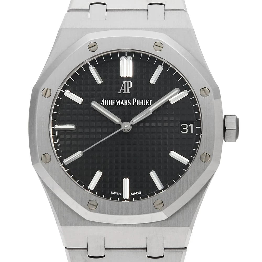 AUDEMARS PIGUET ROYAL OAK WATCH: AUDEMARS PIGUET Royal Oak Watch Brand: AUDEMARS PIGUET Type: Wrist watch Material: Band Material Stainless Steel, Case Material Stainless Steel Color: Dial Color Black Size: Band Size 19cm
