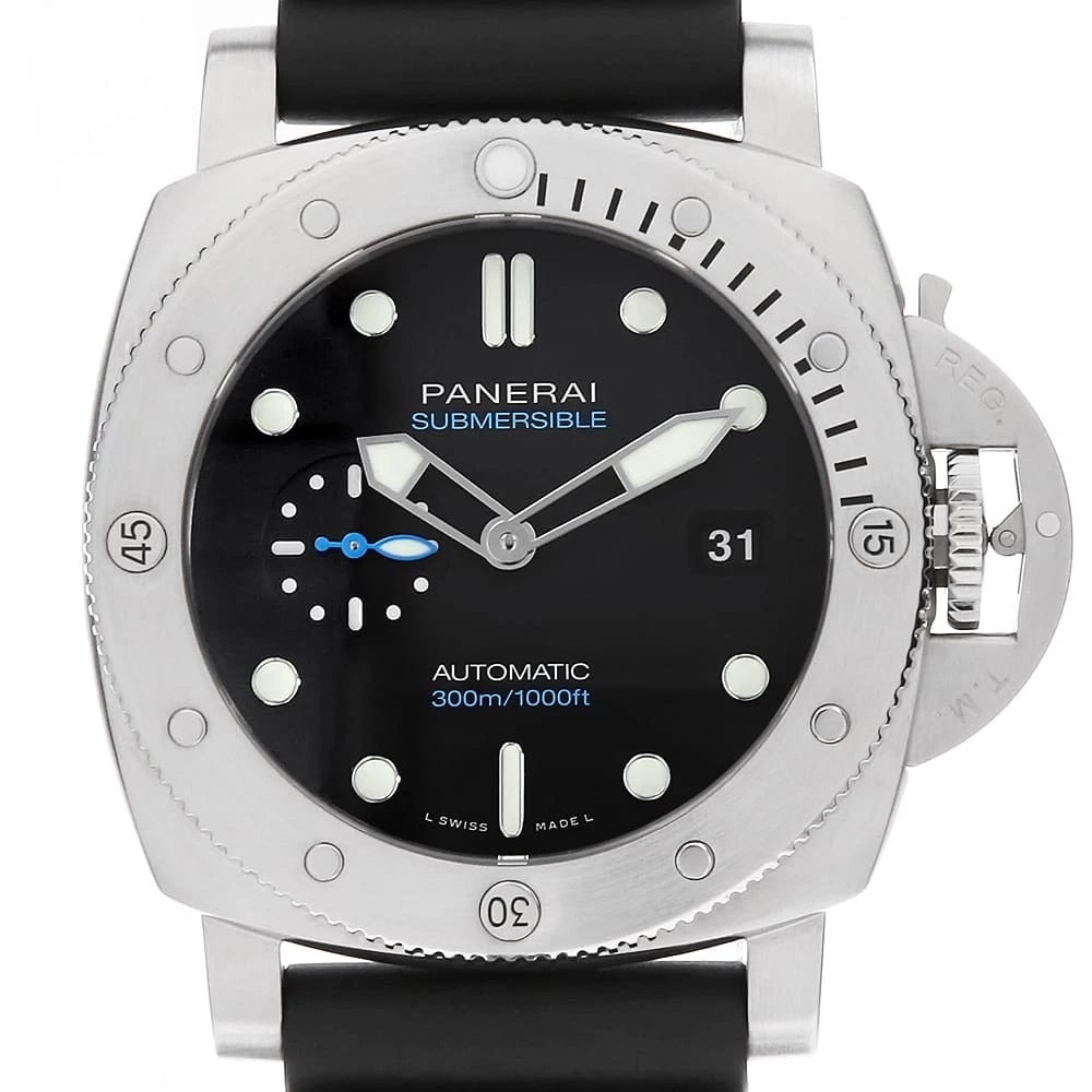 PANERAI SUBMERSIBLE QUARANTA WATCH: PANERAI Submersible Quaranta Watch Brand: PANERAI Type: Wrist watch Material: Band Material rubber, Case Material Stainless Steel Color: Dial Color Black Size: Band Size NONE, Case Size