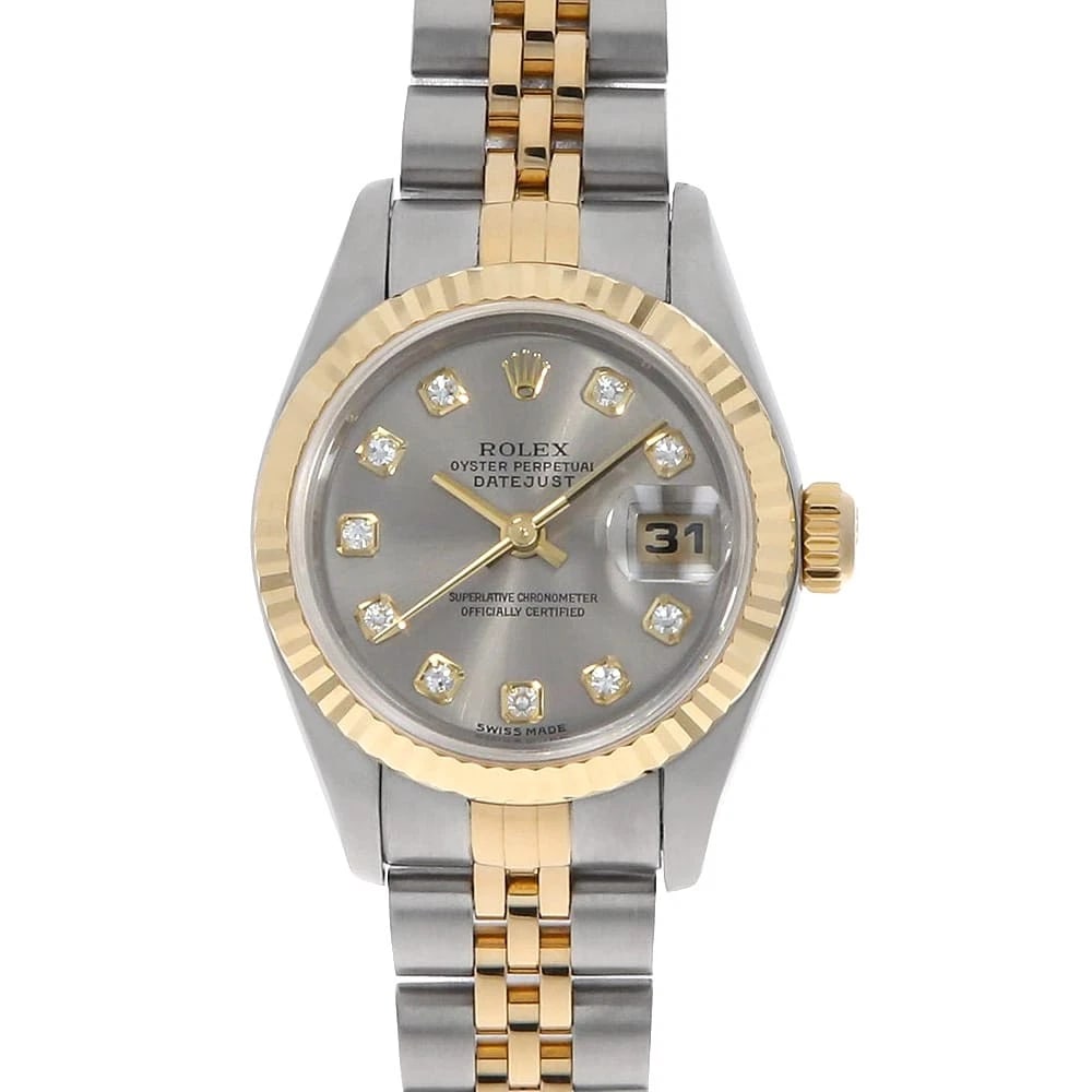 ROLEX DATEJUST DIAMOND GRAY WATCH: ROLEX Datejust Diamond gray Watch Brand: ROLEX Type: Wrist watch Material: Band Material Stainless Steel/Yellow Gold, Case Material Stainless Steel/Yellow Gold Color: Dial Color Gray Size: