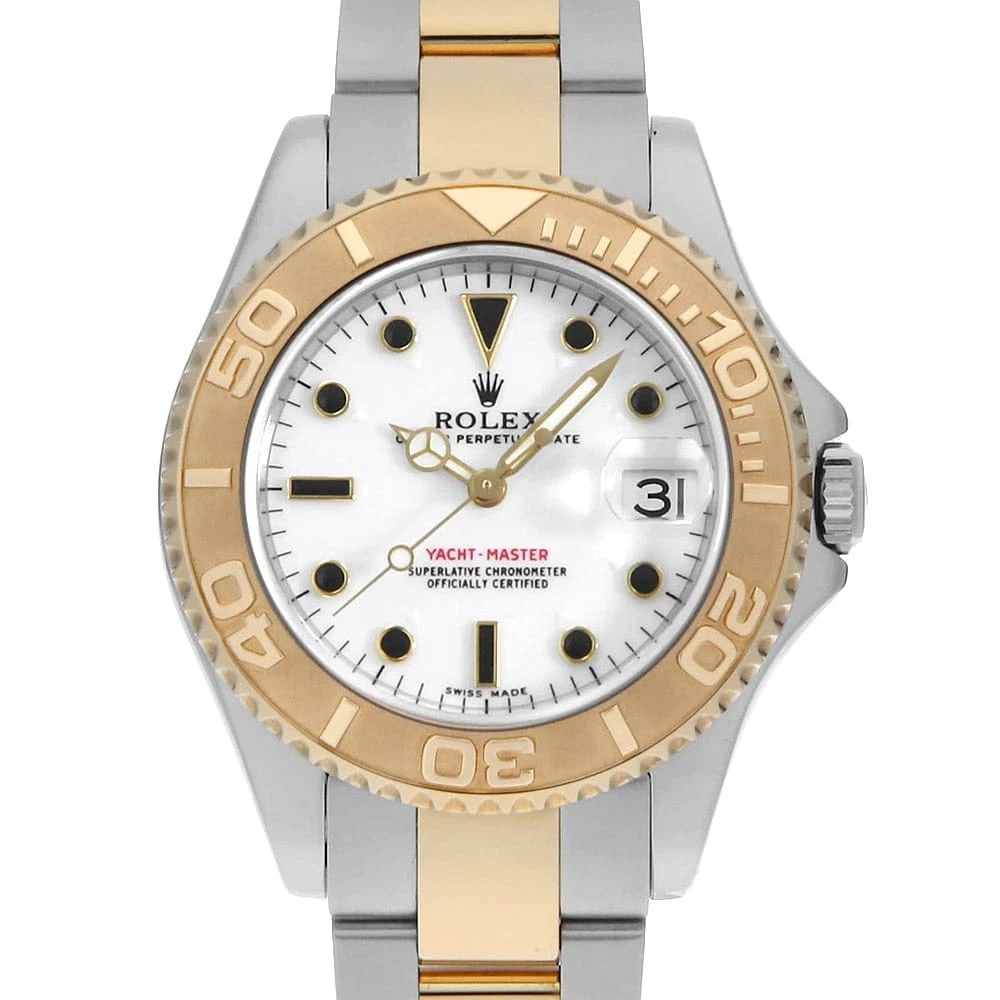 ROLEX YACHT MASTER WHITE WATCH: ROLEX Yacht master white Watch Brand: ROLEX Type: Wrist watch Material: Band Material Stainless Steel/Yellow Gold, Case Material Stainless Steel/Yellow Gold Color: Dial Color White Size: Band