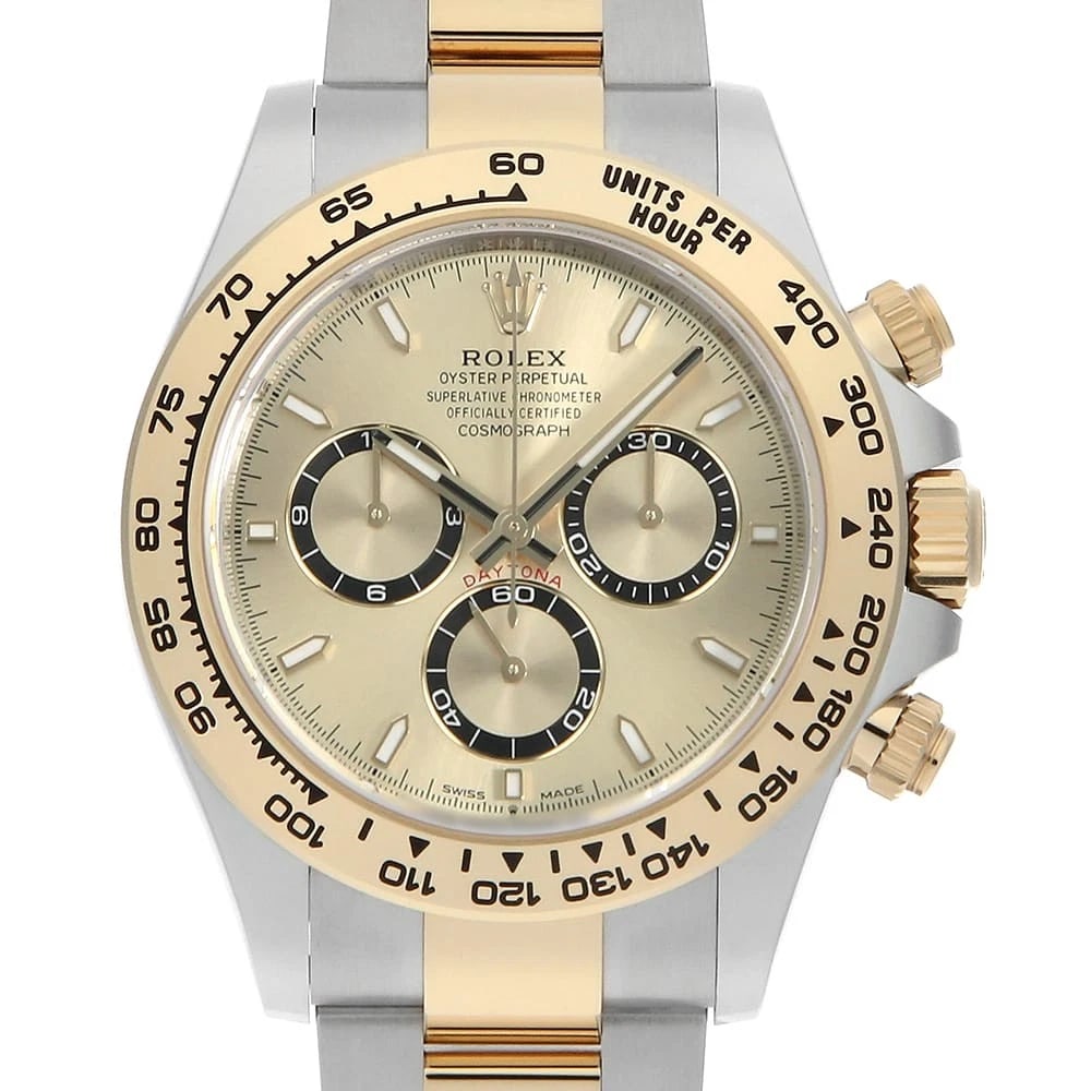 ROLEX COSMOGRAPH DAYTONA GOLDEN WATCH: ROLEX Cosmograph Daytona Golden Watch Brand: ROLEX Type: Wrist watch Material: Band Material Stainless Steel/Yellow Gold, Case Material Stainless Steel/Yellow Gold Color: Dial Color Golden 